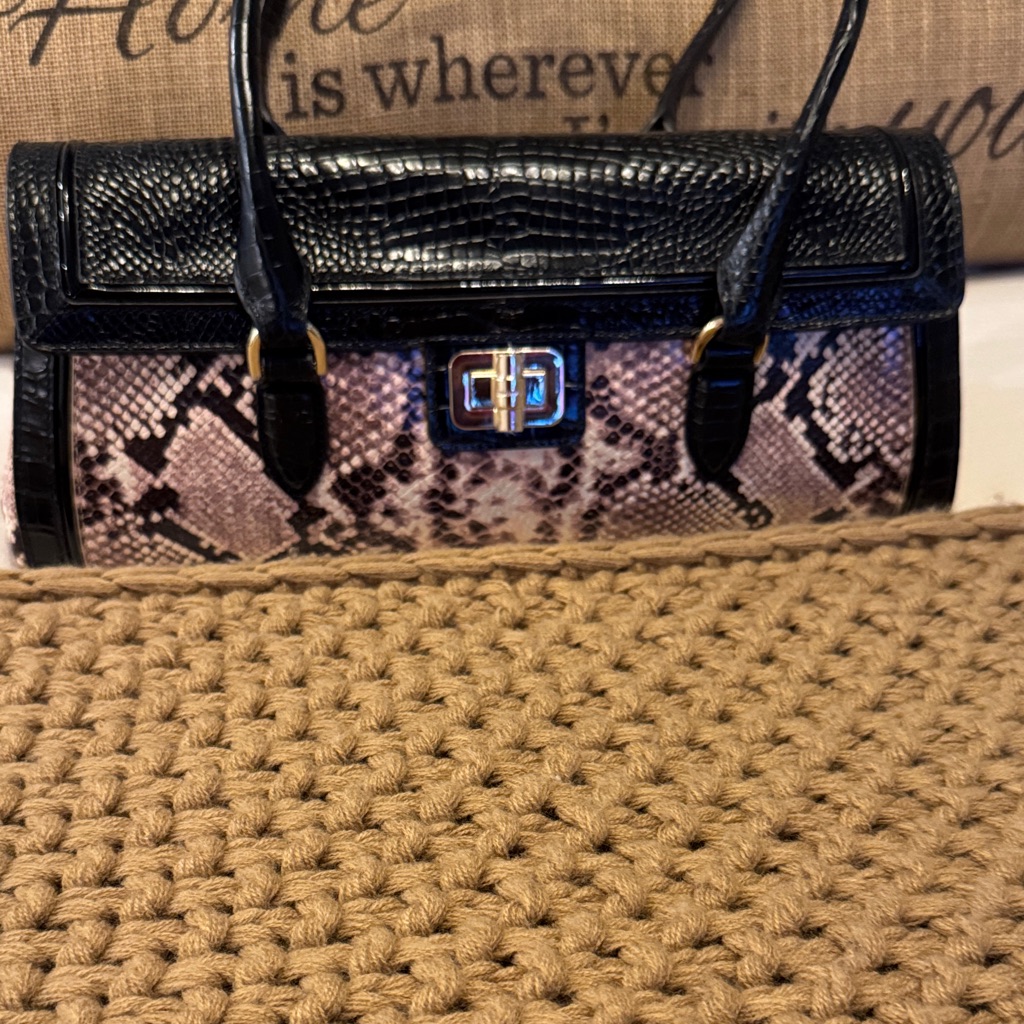 Brahmin Black And Tan Snakeskin Satchel